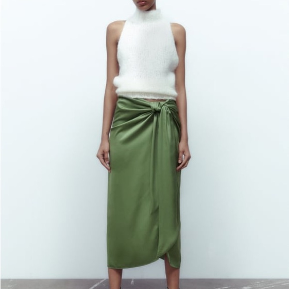 Zara Elegant Olive Green Wrap Skirt